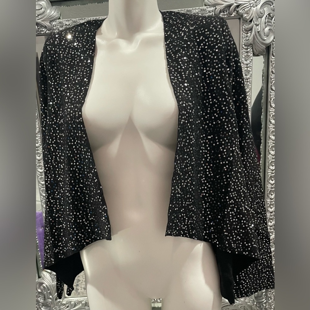 BB Dakota Draped Black Sequin Cape Jacket Top Sweater